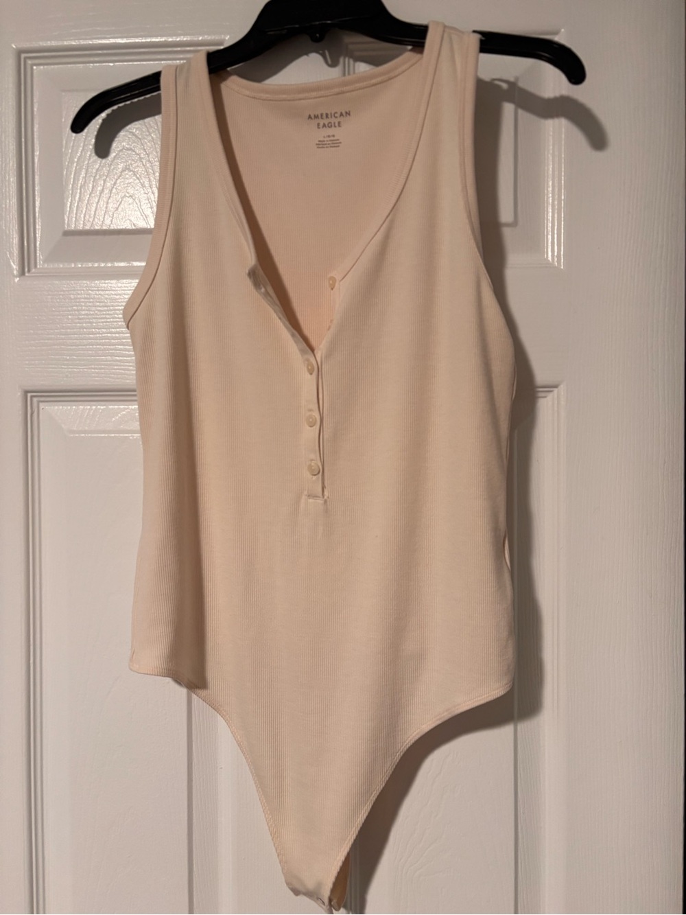 American Eagle Outfitters Cream Ribbed Henley Tank Bodysuit